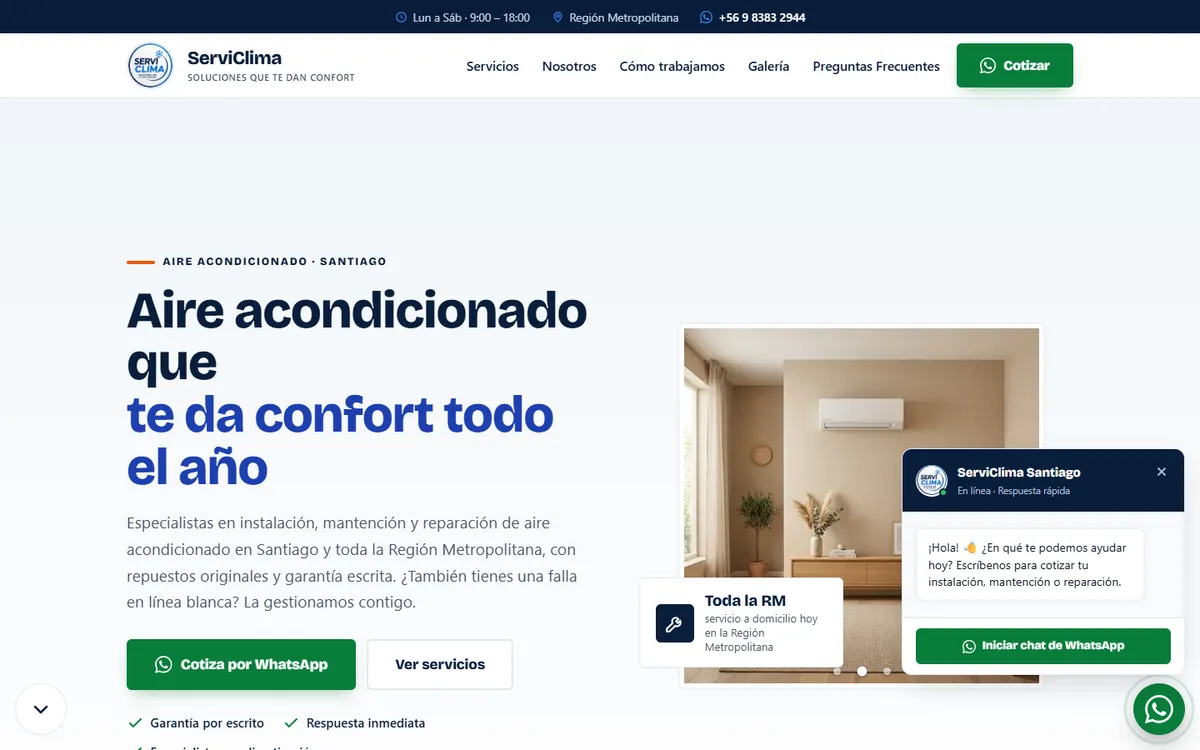 Portada de ServiClima Santiago: climatización y aire acondicionado en la Región Metropolitana