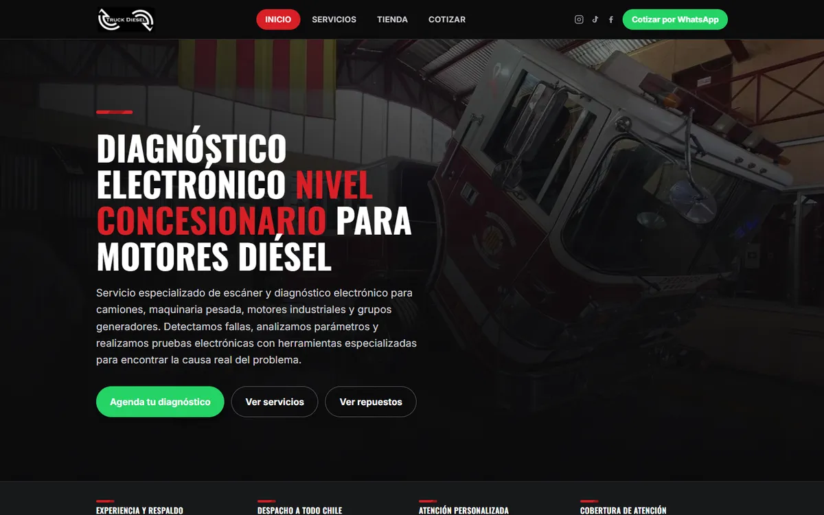 Portada de Truck Diesel: diagnóstico electrónico diésel y tienda de repuestos